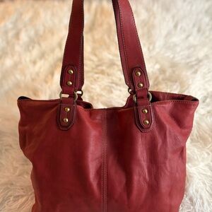 Elegant Red Leather Tote Bag